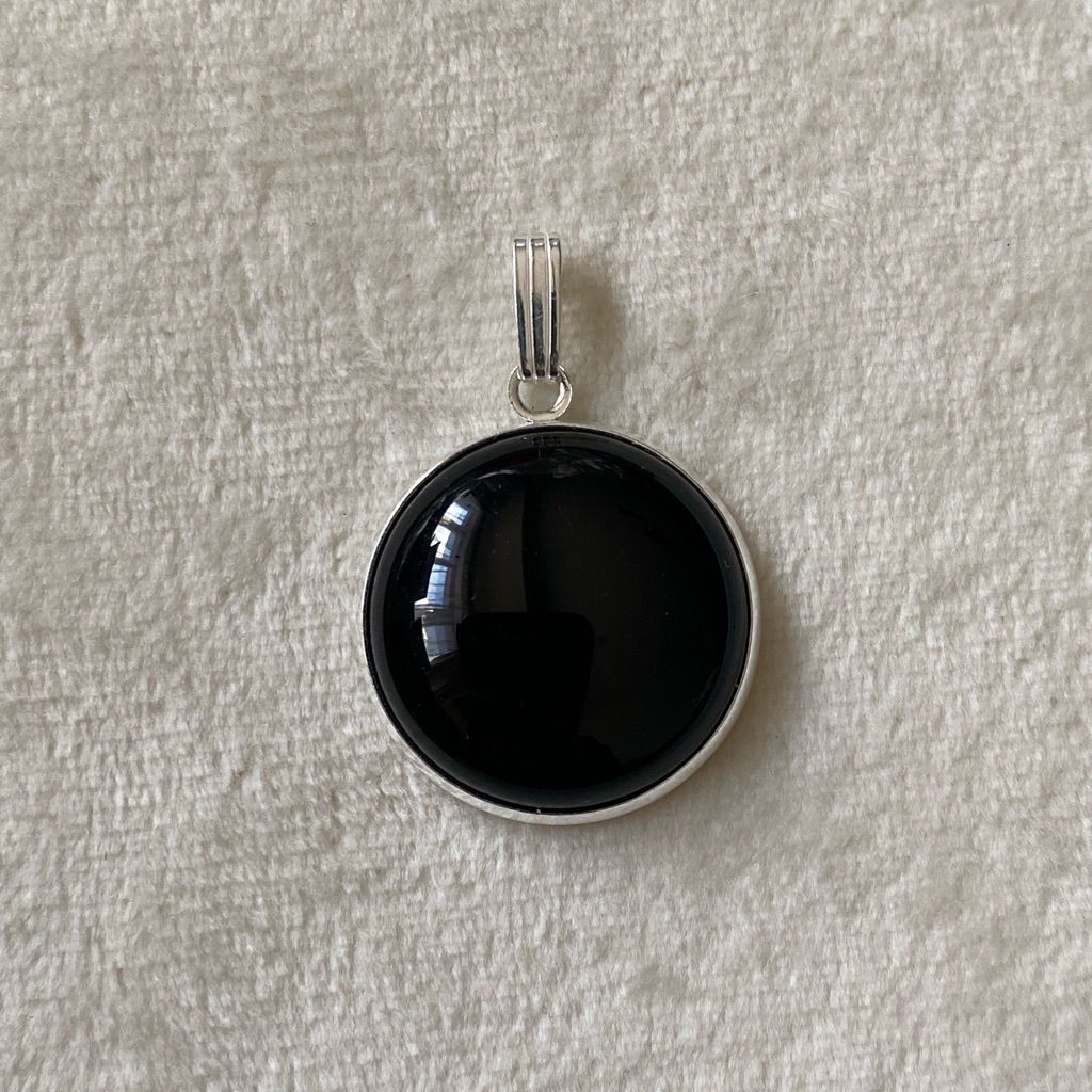925 Sterling Silver Black Onyx Pendant 20mm